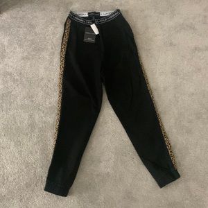 Kendall and Kylie medium Black leopard print stripe joggers